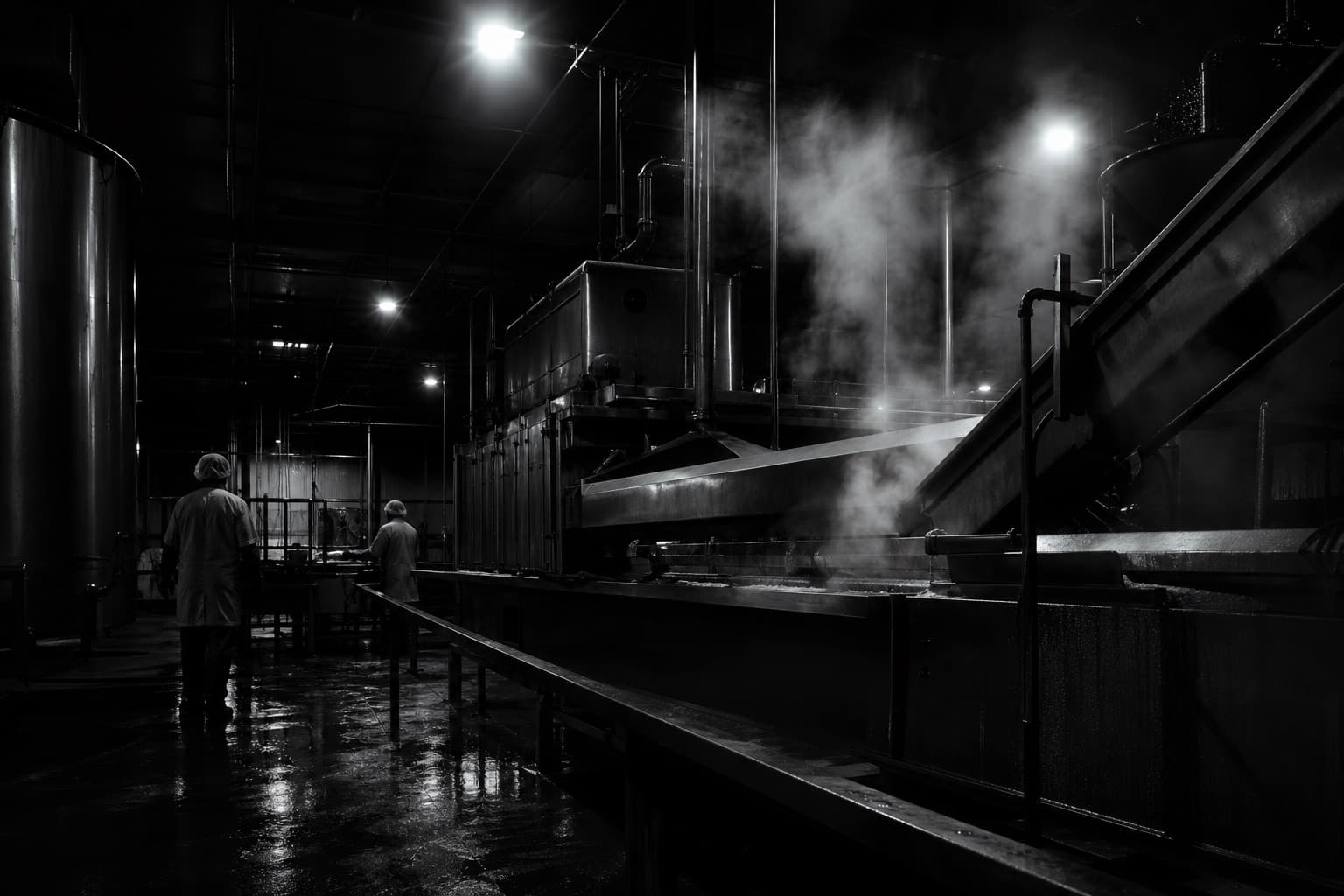 Steam over a stainless processing line